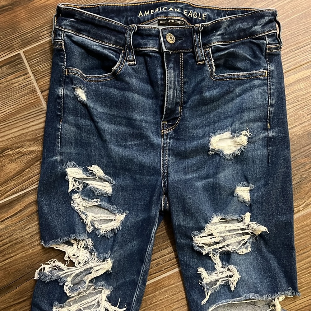 American Eagle distressed next level stretch super high-rise jegging 4 regular - Picture 3 of 7